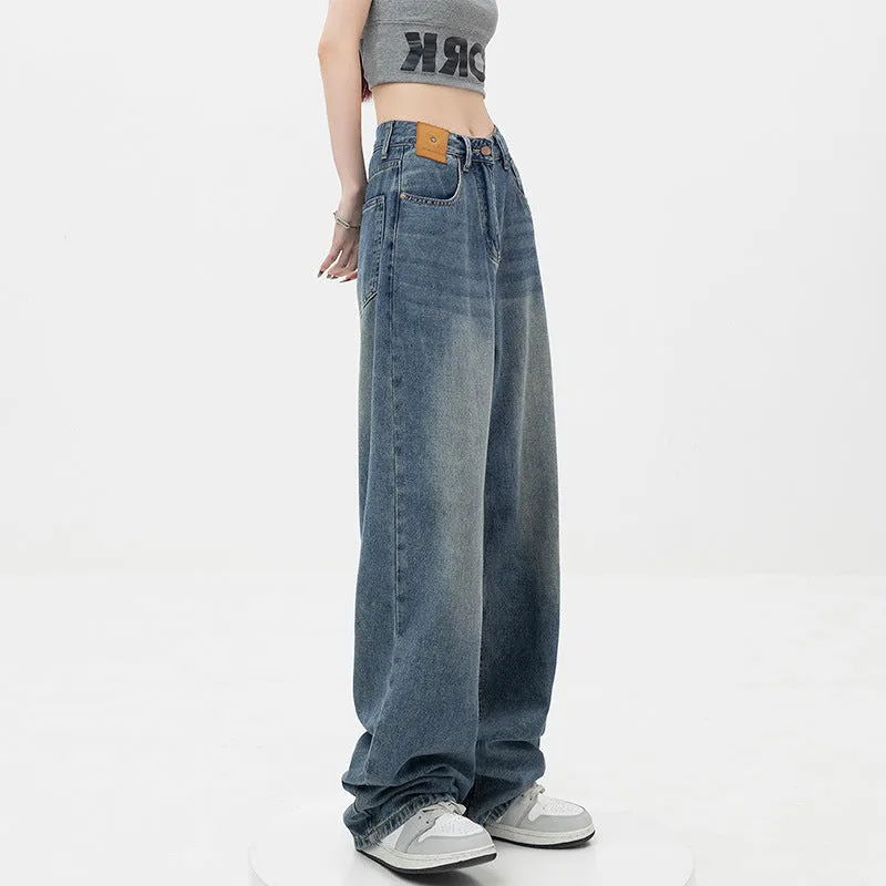 Plus Size High-waisted Loose Wide-leg Straight-leg Jeans