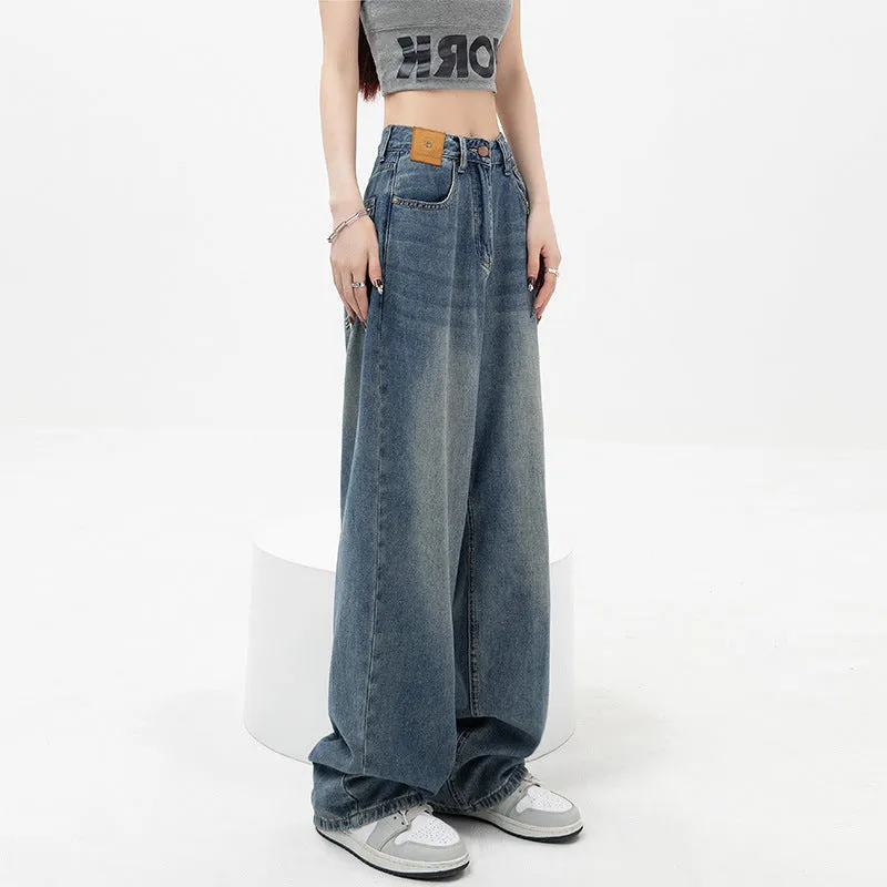 Plus Size High-waisted Loose Wide-leg Straight-leg Jeans