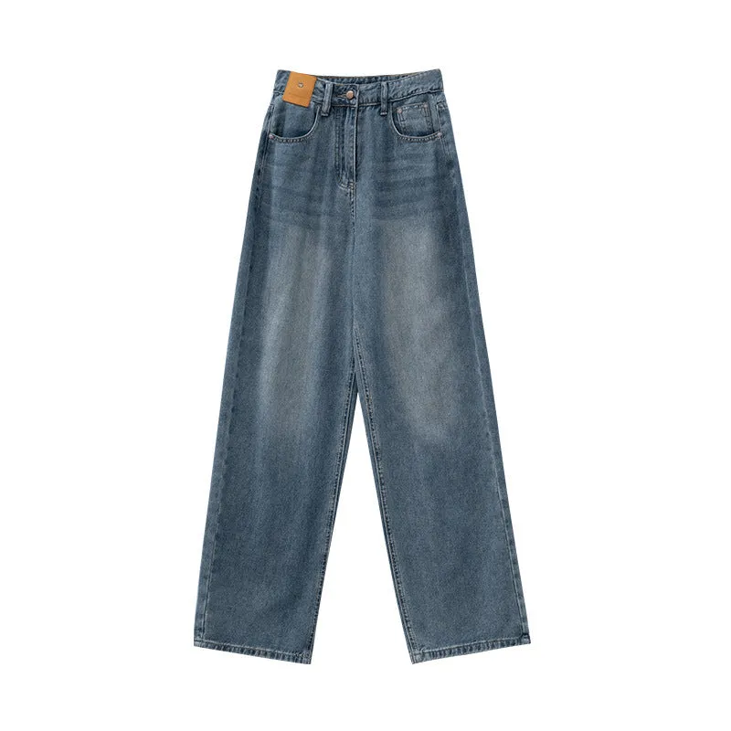 Plus Size High-waisted Loose Wide-leg Straight-leg Jeans