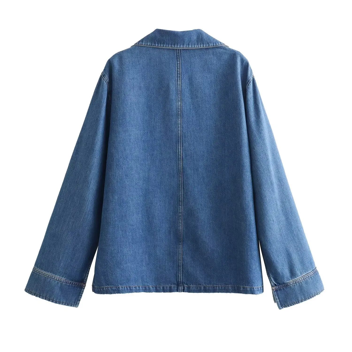 Pre Order:  Retro Solid Lapel Long Sleeve Denim Shirt   Wide Leg Denim Pants