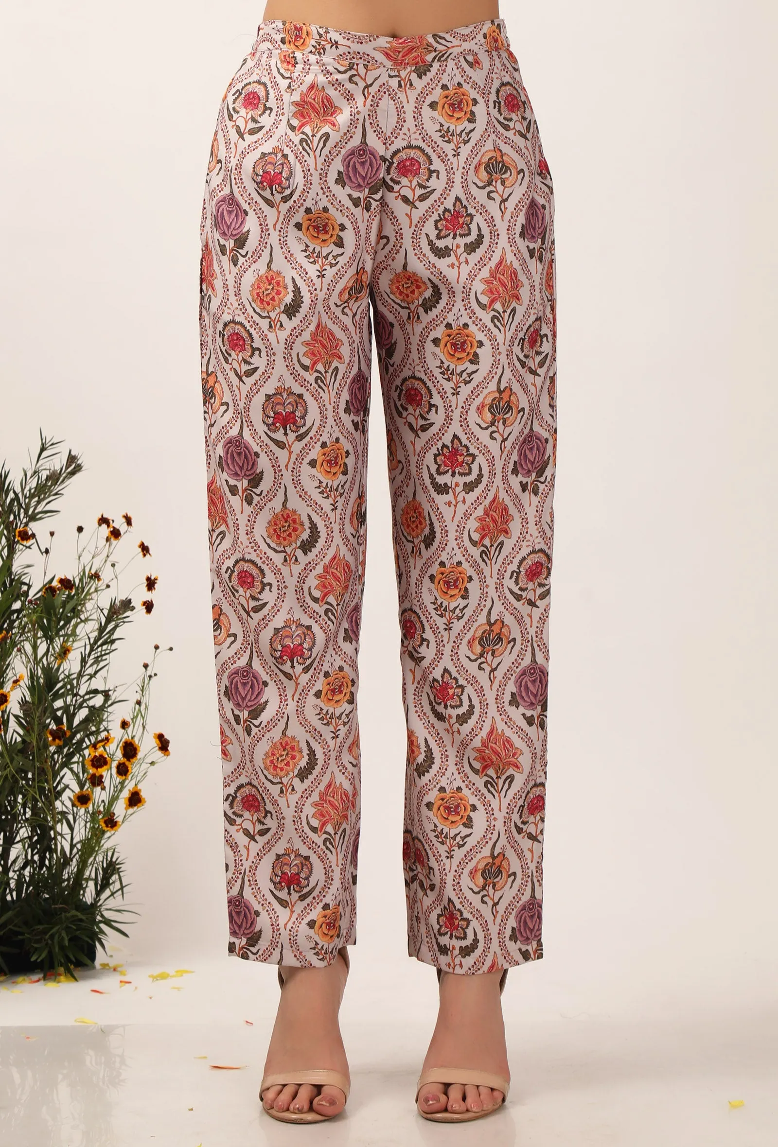 Set Of 2:  Airi Floral Chintz Straight Kurta With Narrow Fit Pants
