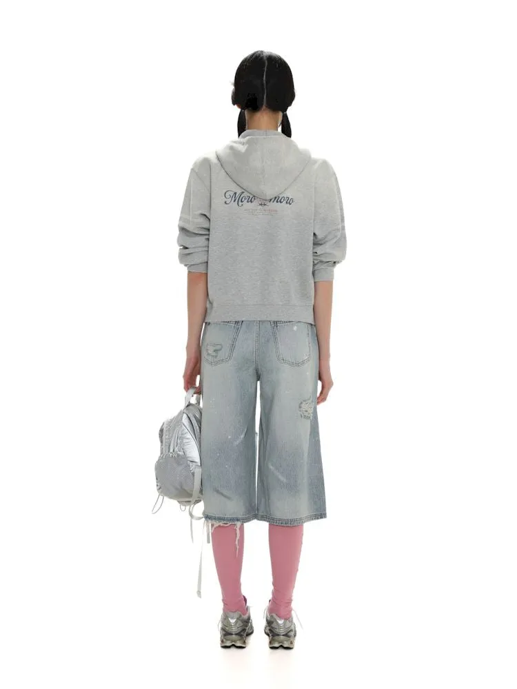 Silver pleated leather label casual straight denim back pants【s0000008646】