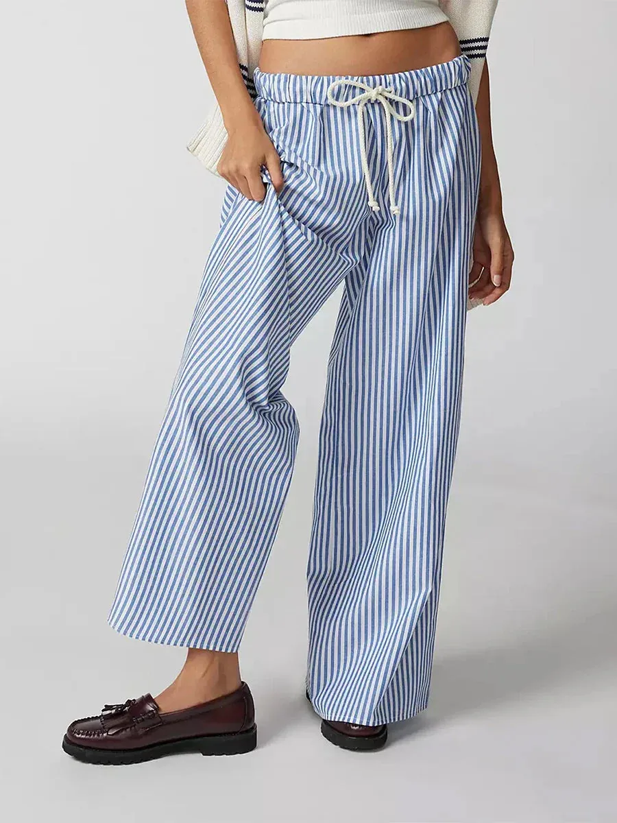 Striped Wide Leg Casual Comfy Drawstring Elastic Waist Pajama Loungerwear Y2k Pants