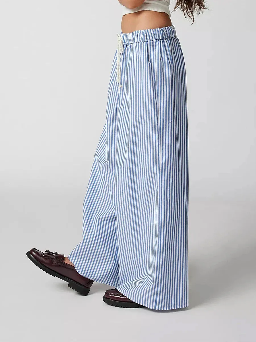 Striped Wide Leg Casual Comfy Drawstring Elastic Waist Pajama Loungerwear Y2k Pants