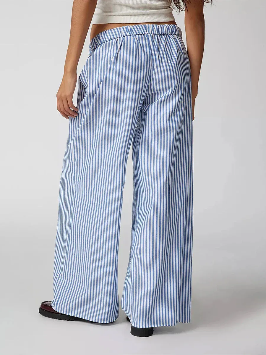 Striped Wide Leg Casual Comfy Drawstring Elastic Waist Pajama Loungerwear Y2k Pants