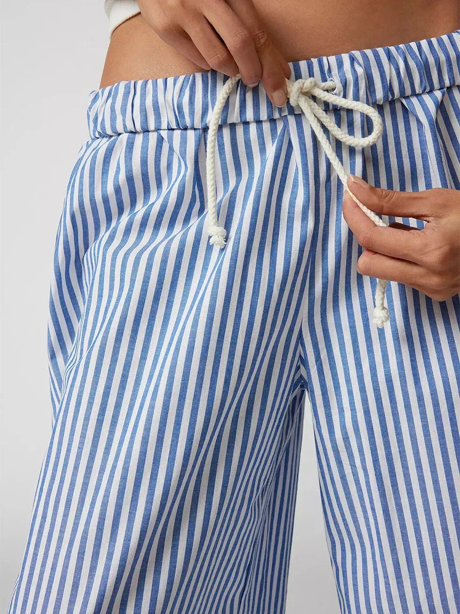 Striped Wide Leg Casual Comfy Drawstring Elastic Waist Pajama Loungerwear Y2k Pants