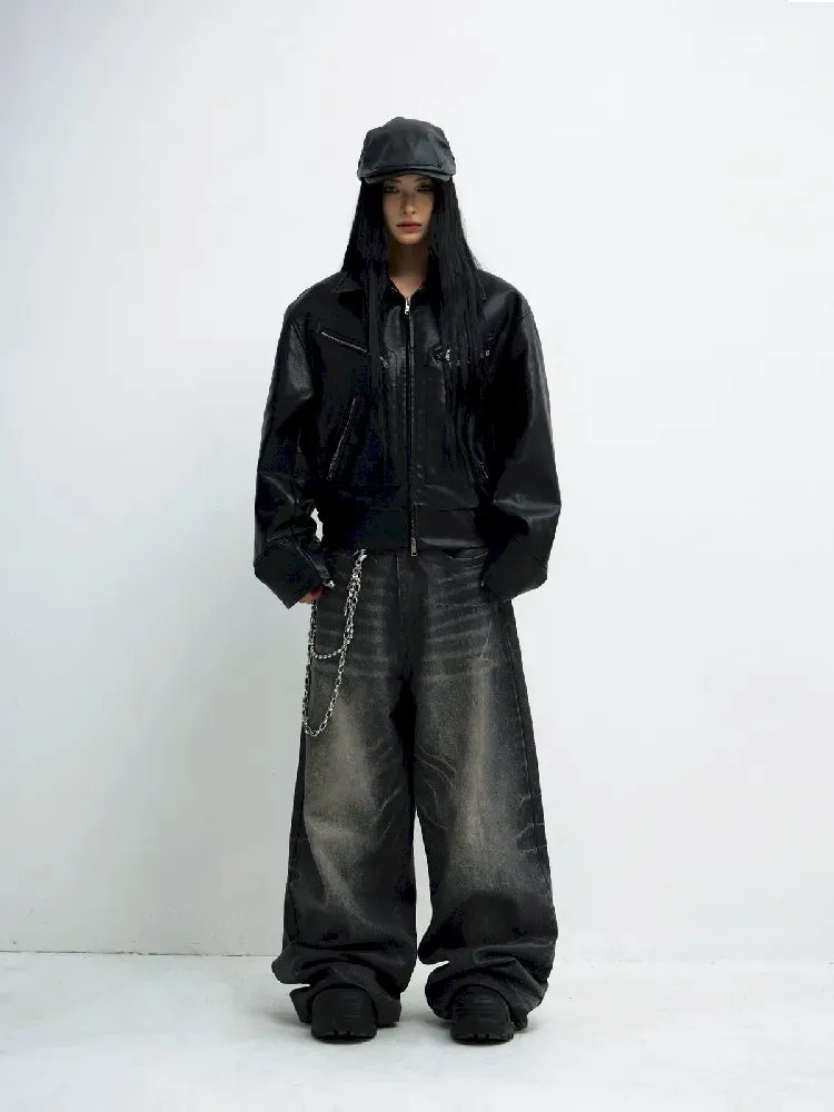 Washed Black Wide Leg Jeans【s0000010444】