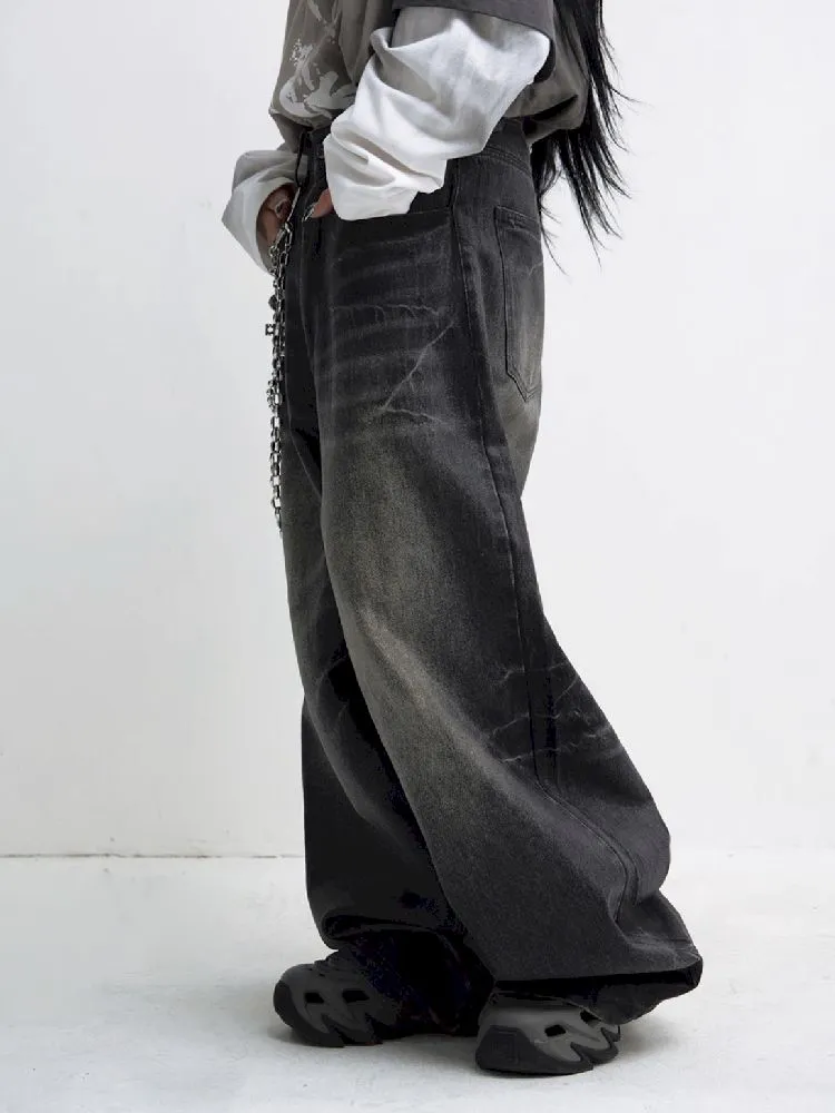 Washed Black Wide Leg Jeans【s0000010444】