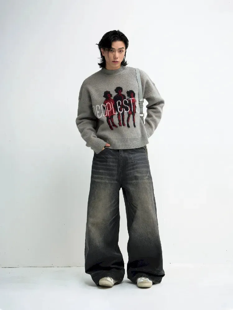 Washed Black Wide Leg Jeans【s0000010444】