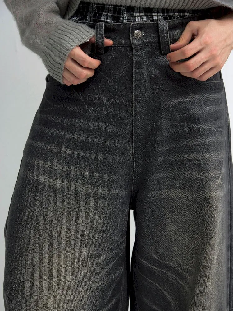 Washed Black Wide Leg Jeans【s0000010444】
