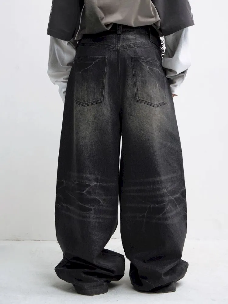 Washed Black Wide Leg Jeans【s0000010444】