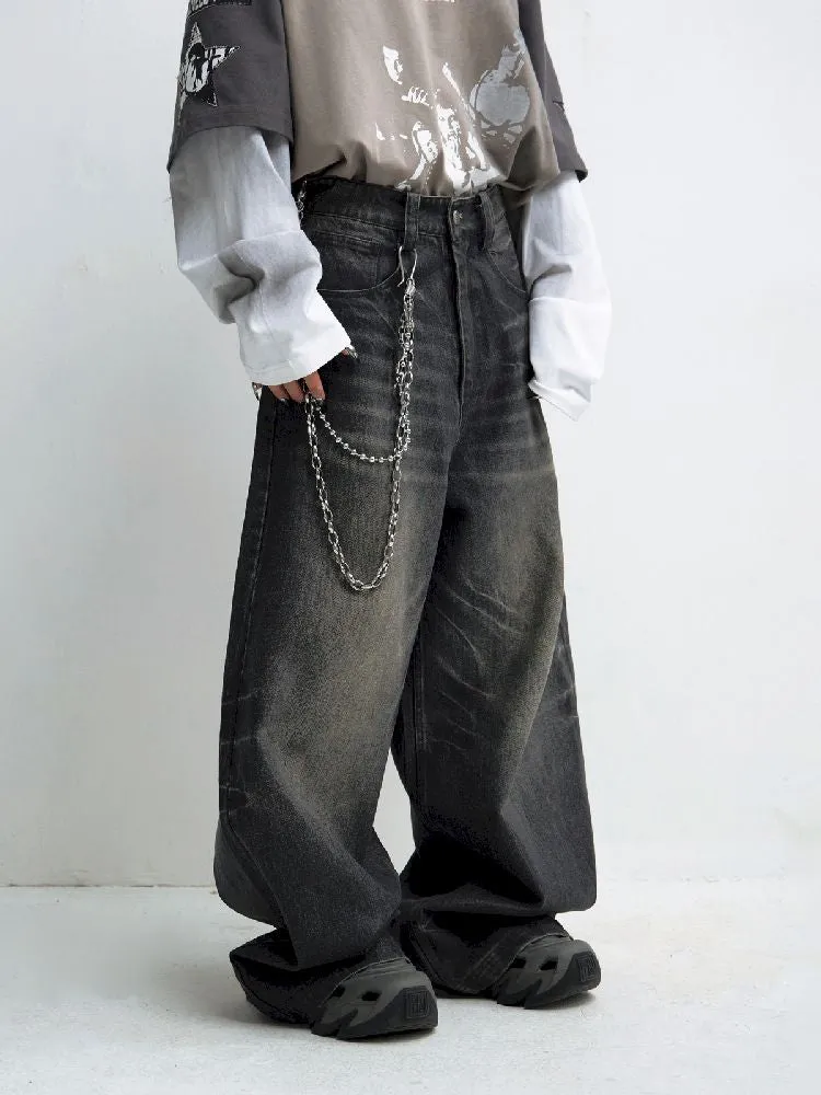 Washed Black Wide Leg Jeans【s0000010444】