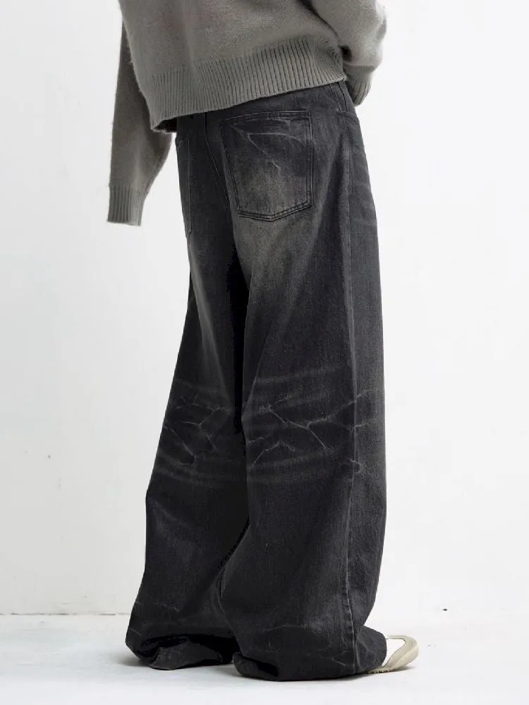 Washed Black Wide Leg Jeans【s0000010444】