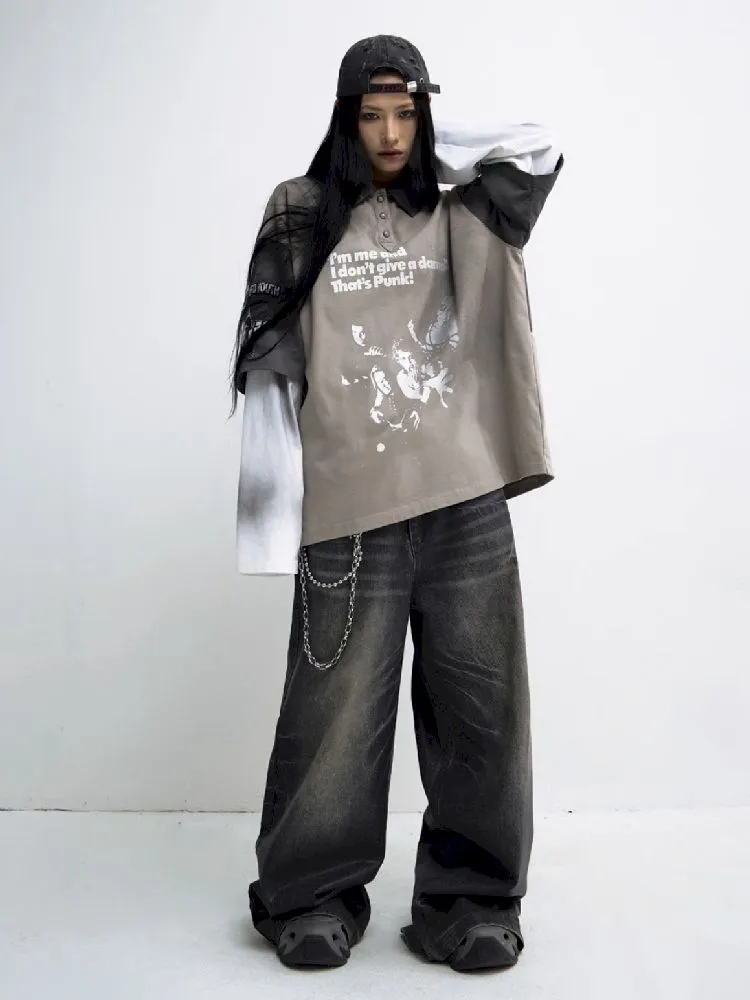 Washed Black Wide Leg Jeans【s0000010444】