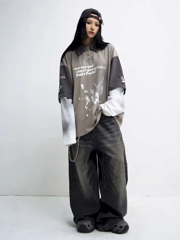 Washed Black Wide Leg Jeans【s0000010444】