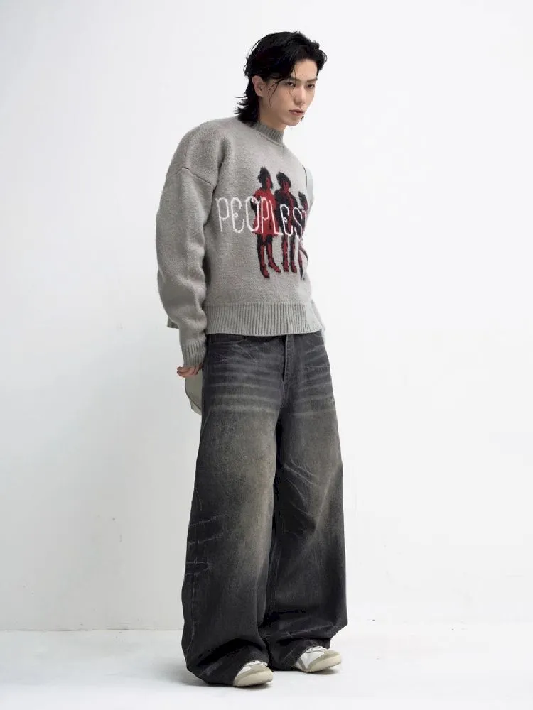Washed Black Wide Leg Jeans【s0000010444】