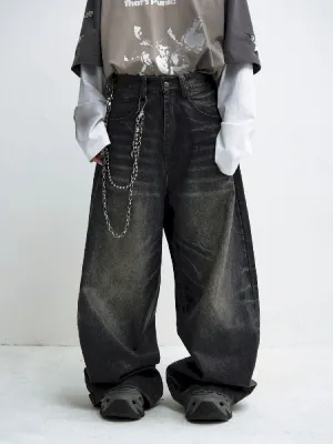 Washed Black Wide Leg Jeans【s0000010444】