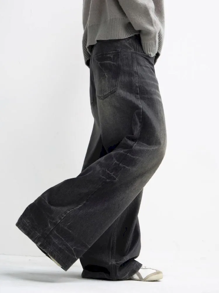 Washed Black Wide Leg Jeans【s0000010444】