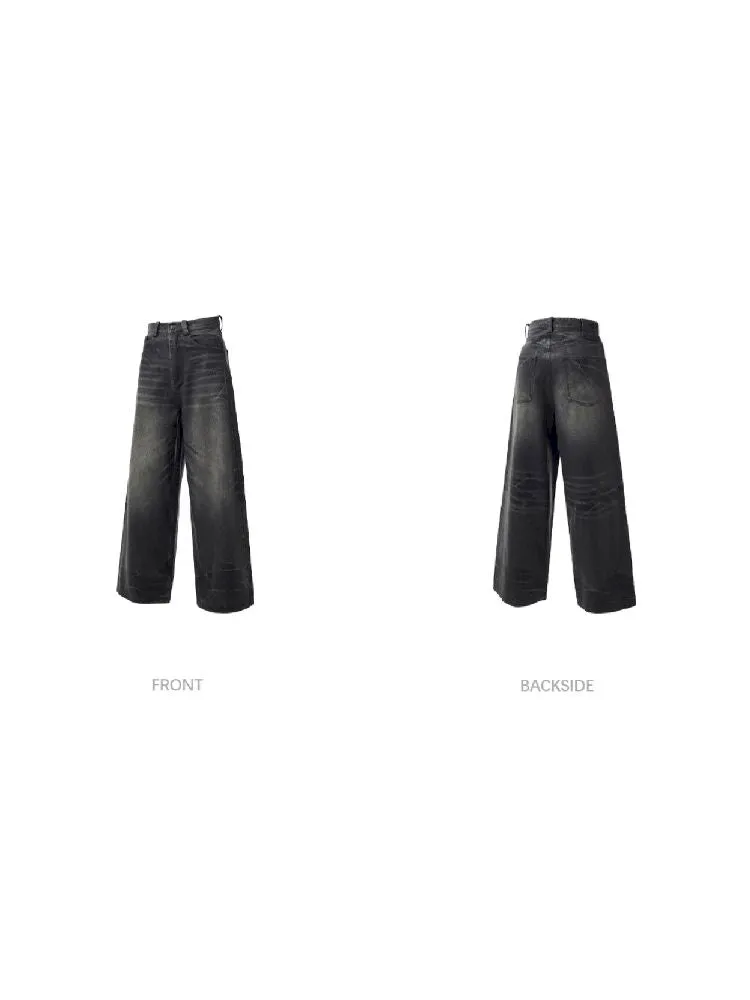 Washed Black Wide Leg Jeans【s0000010444】