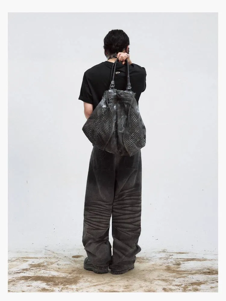 Washed distressed straight jeans【s0000009196】