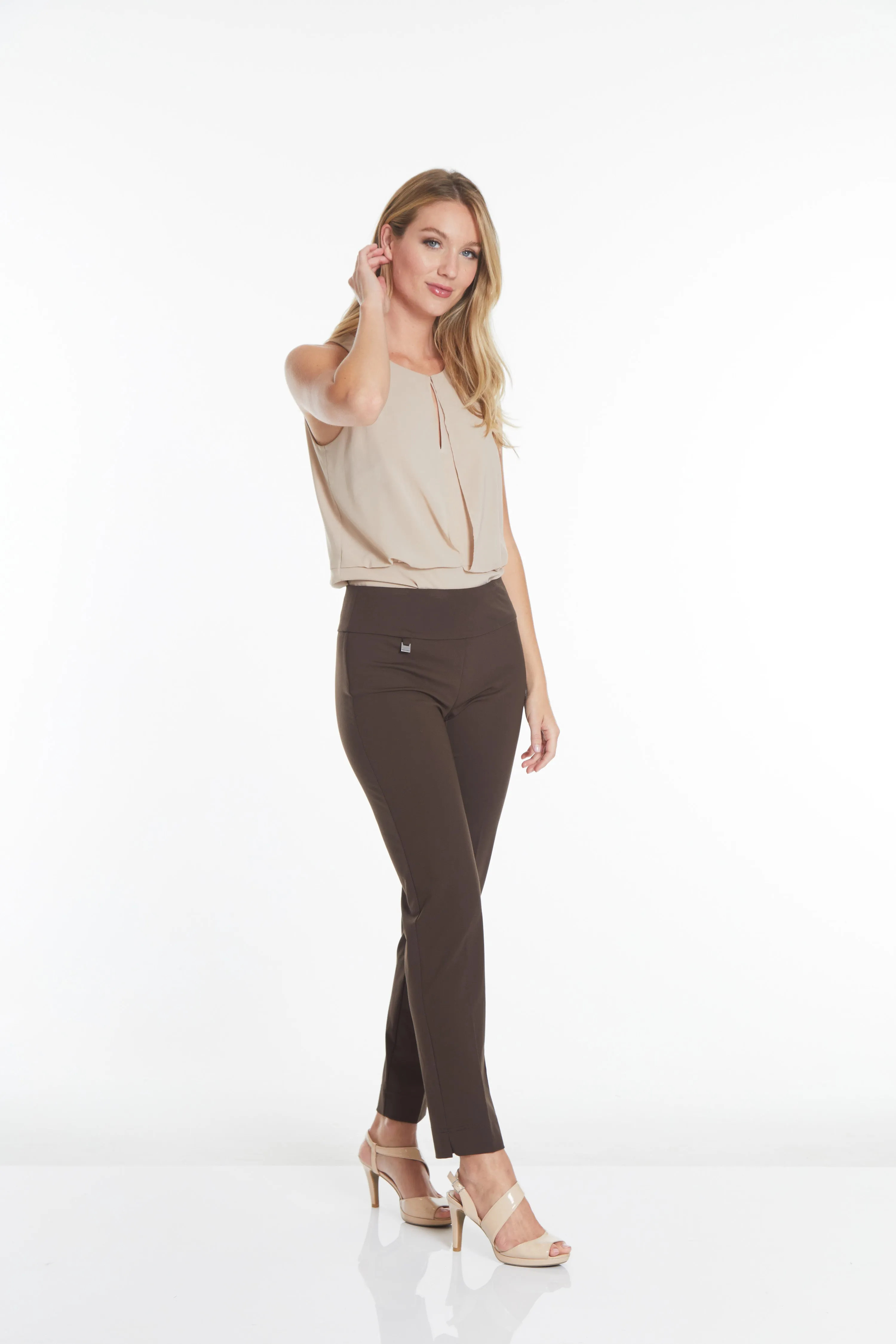 Wide Band Elastic Waist Women's Chocolate Brown Pants