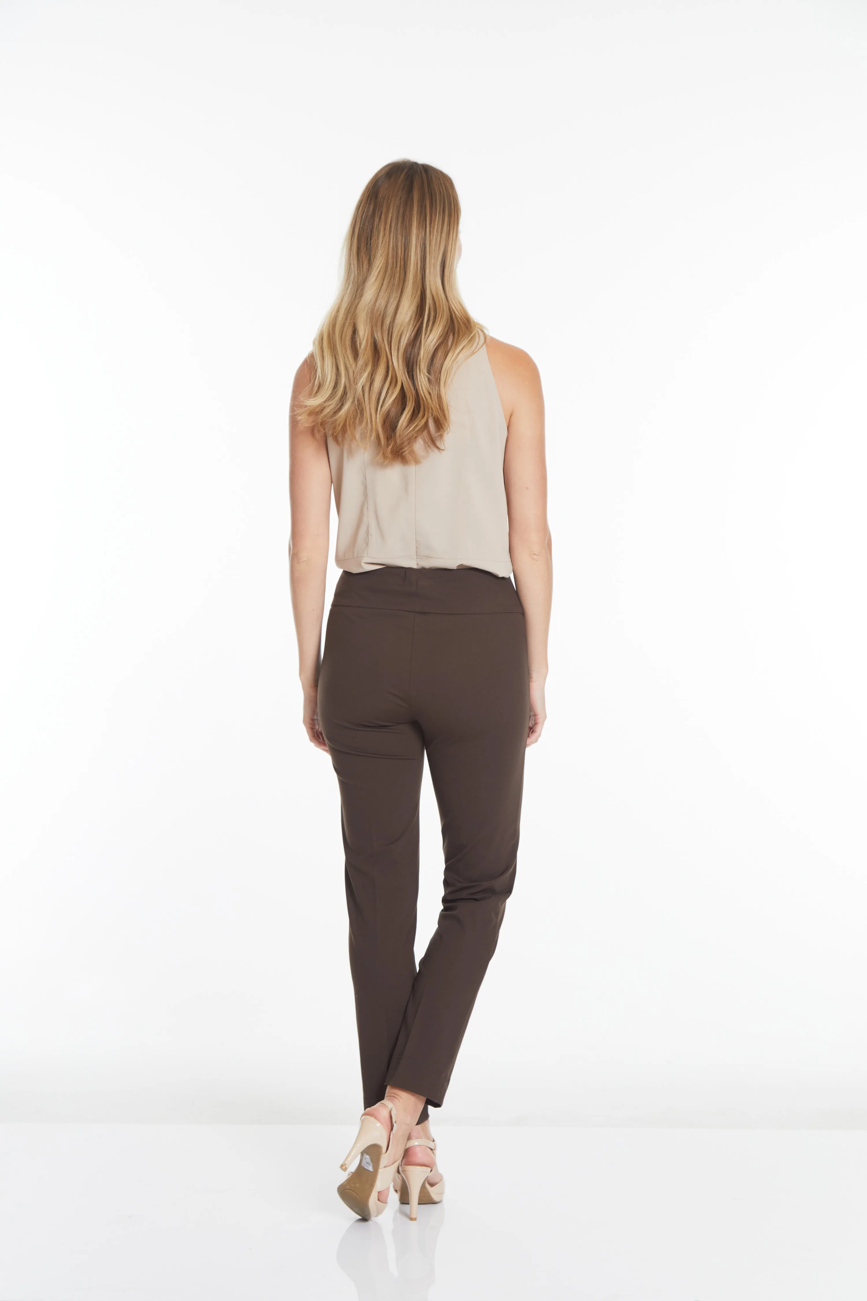 Wide Band Elastic Waist Women's Chocolate Brown Pants