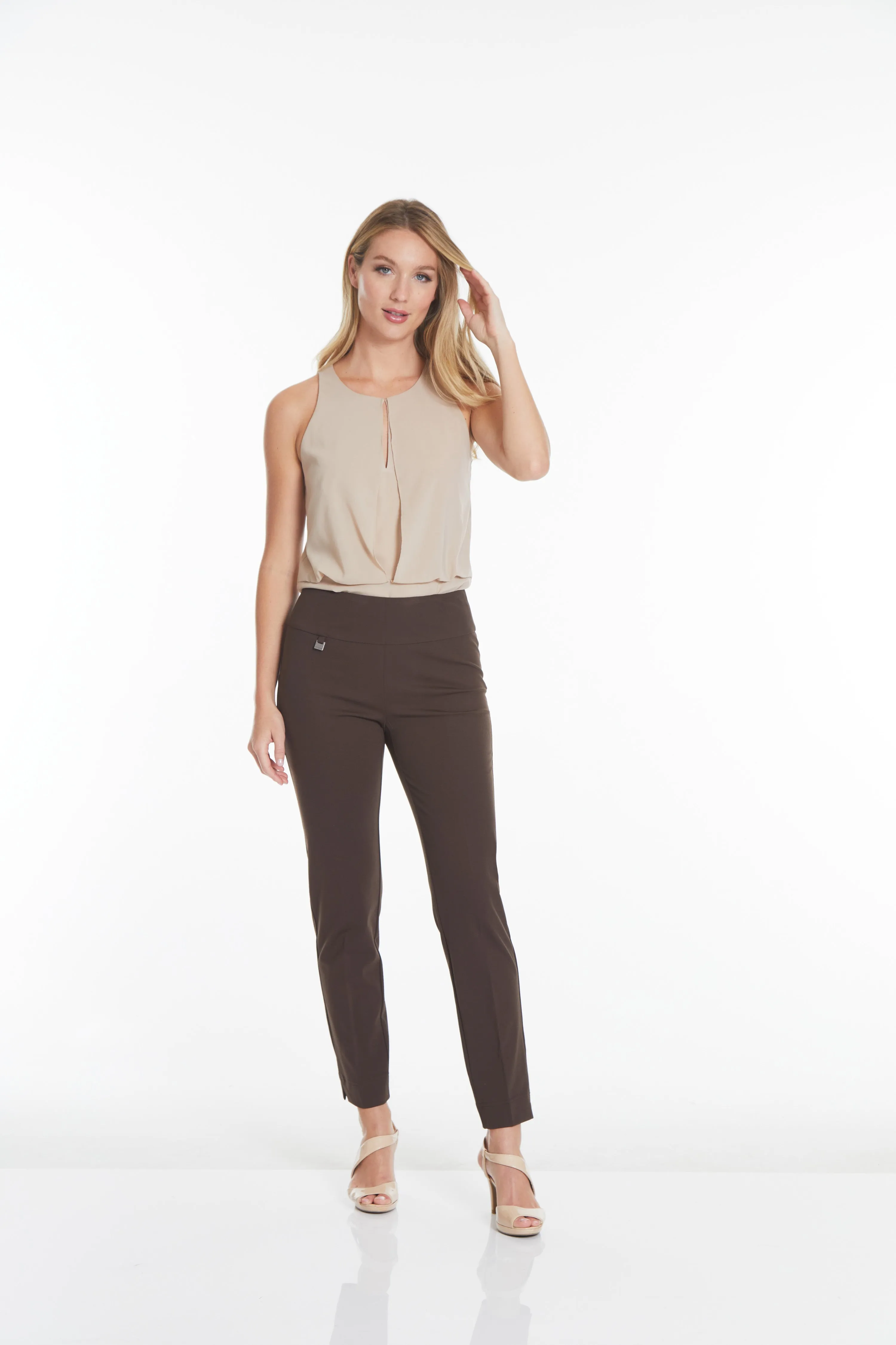 Wide Band Elastic Waist Women's Chocolate Brown Pants