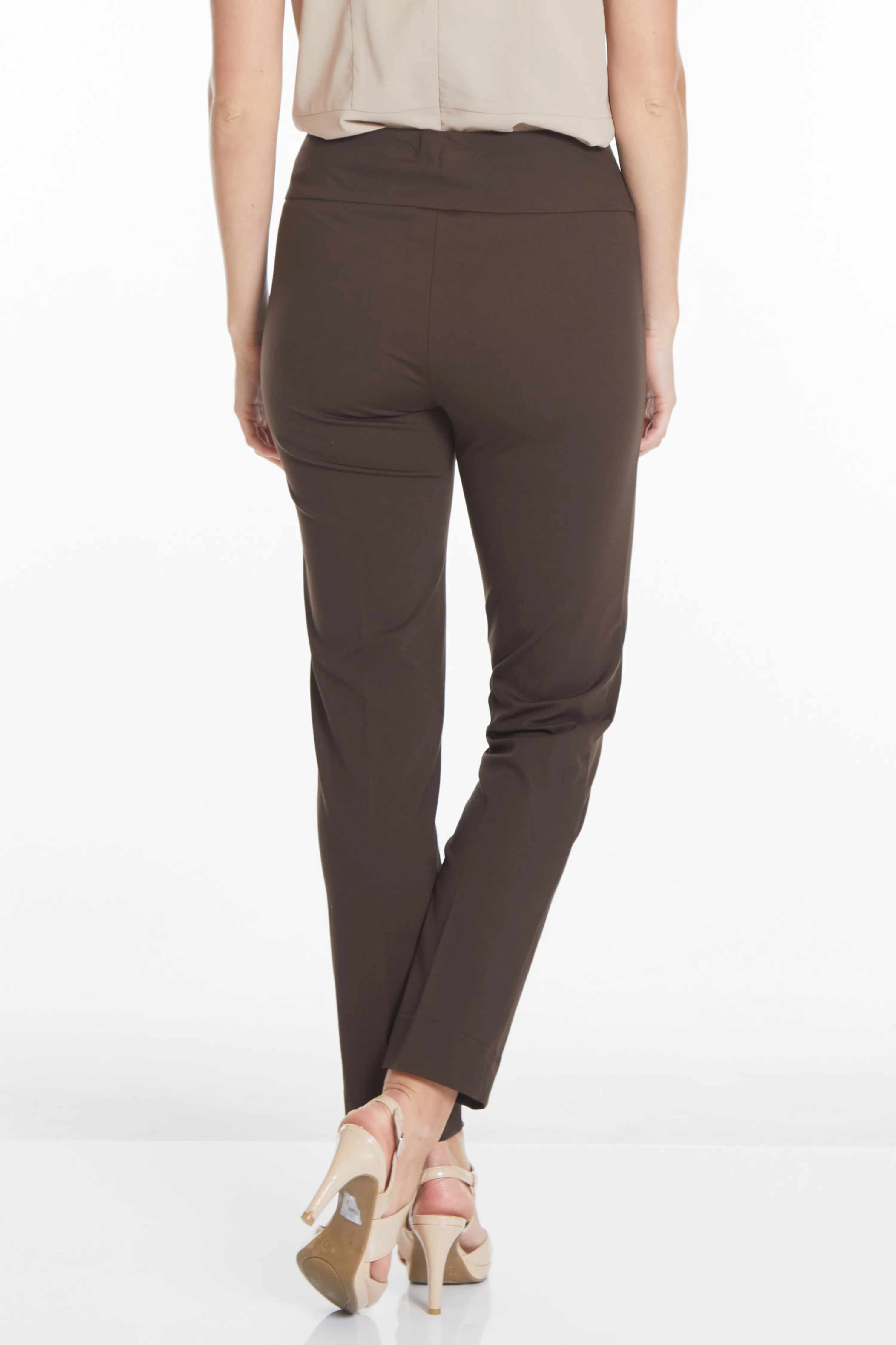 Wide Band Elastic Waist Women's Chocolate Brown Pants