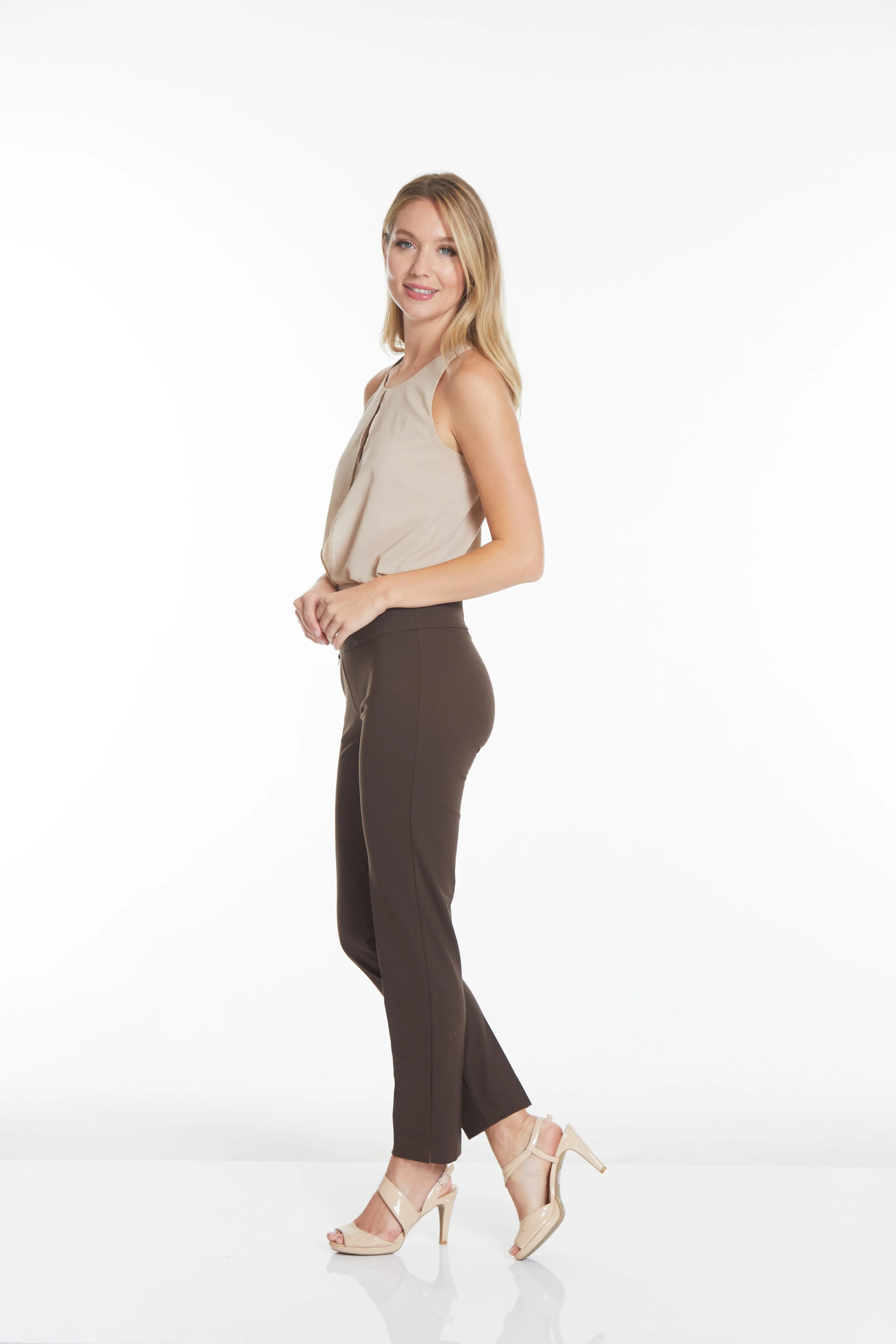 Wide Band Elastic Waist Women's Chocolate Brown Pants