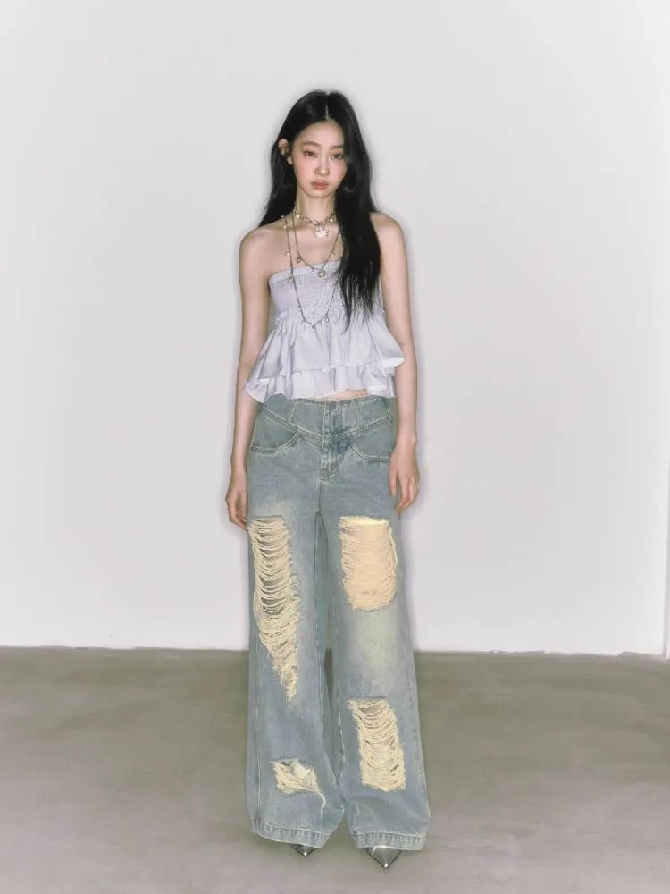 Wide leg high waist jeans【s0000009225】