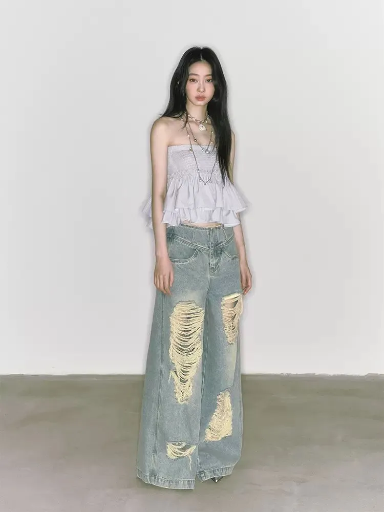 Wide leg high waist jeans【s0000009225】