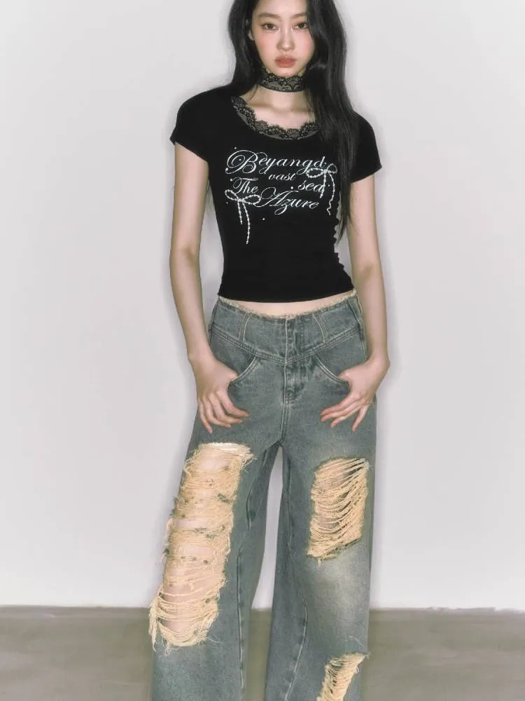 Wide leg high waist jeans【s0000009225】