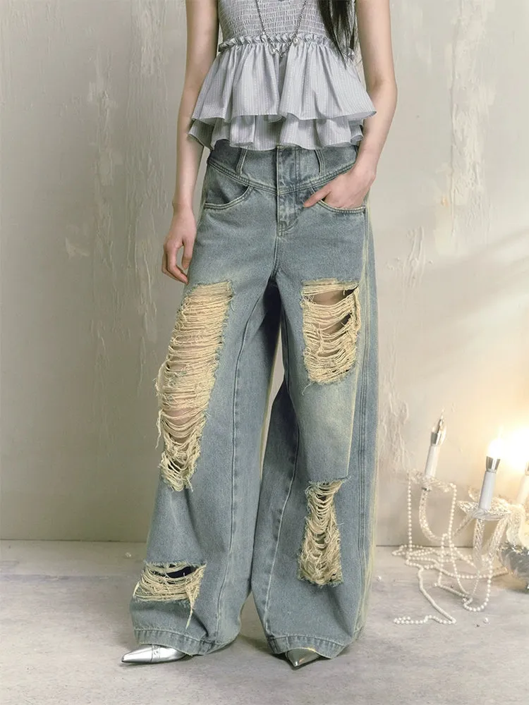 Wide leg high waist jeans【s0000009225】