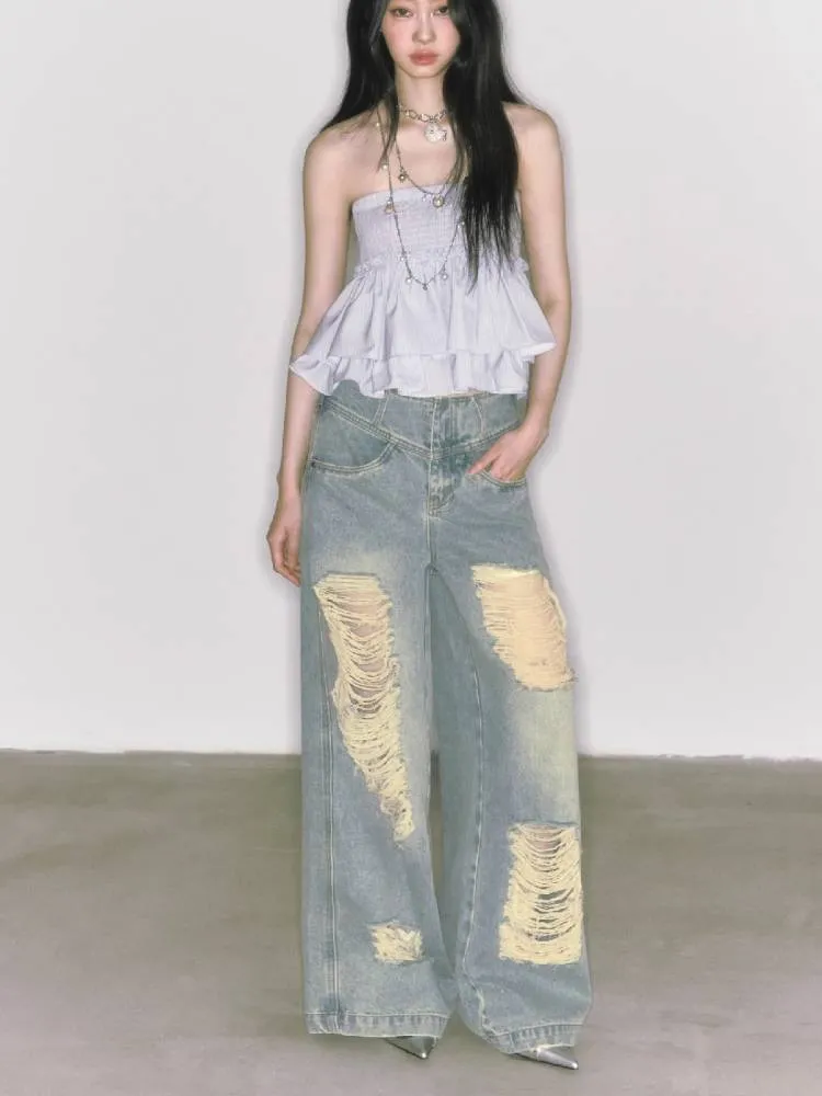 Wide leg high waist jeans【s0000009225】