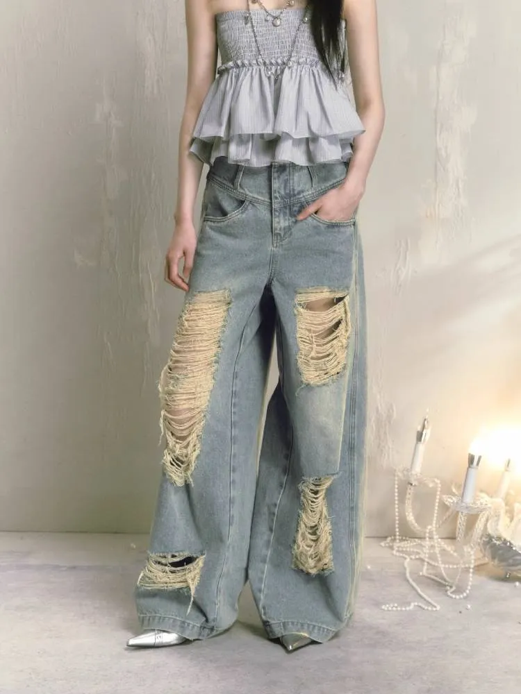 Wide leg high waist jeans【s0000009225】