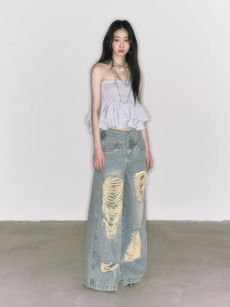 Wide leg high waist jeans【s0000009225】