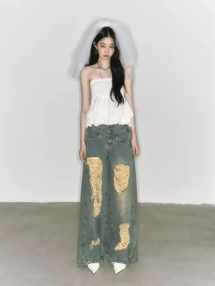 Wide leg high waist jeans【s0000009225】