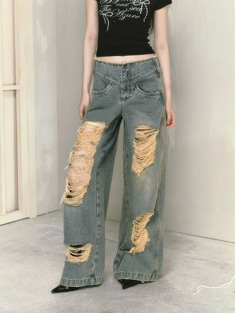 Wide leg high waist jeans【s0000009225】