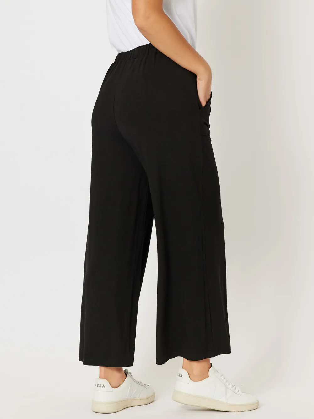 Wide Leg Side Pocket Jersey Pant - Black