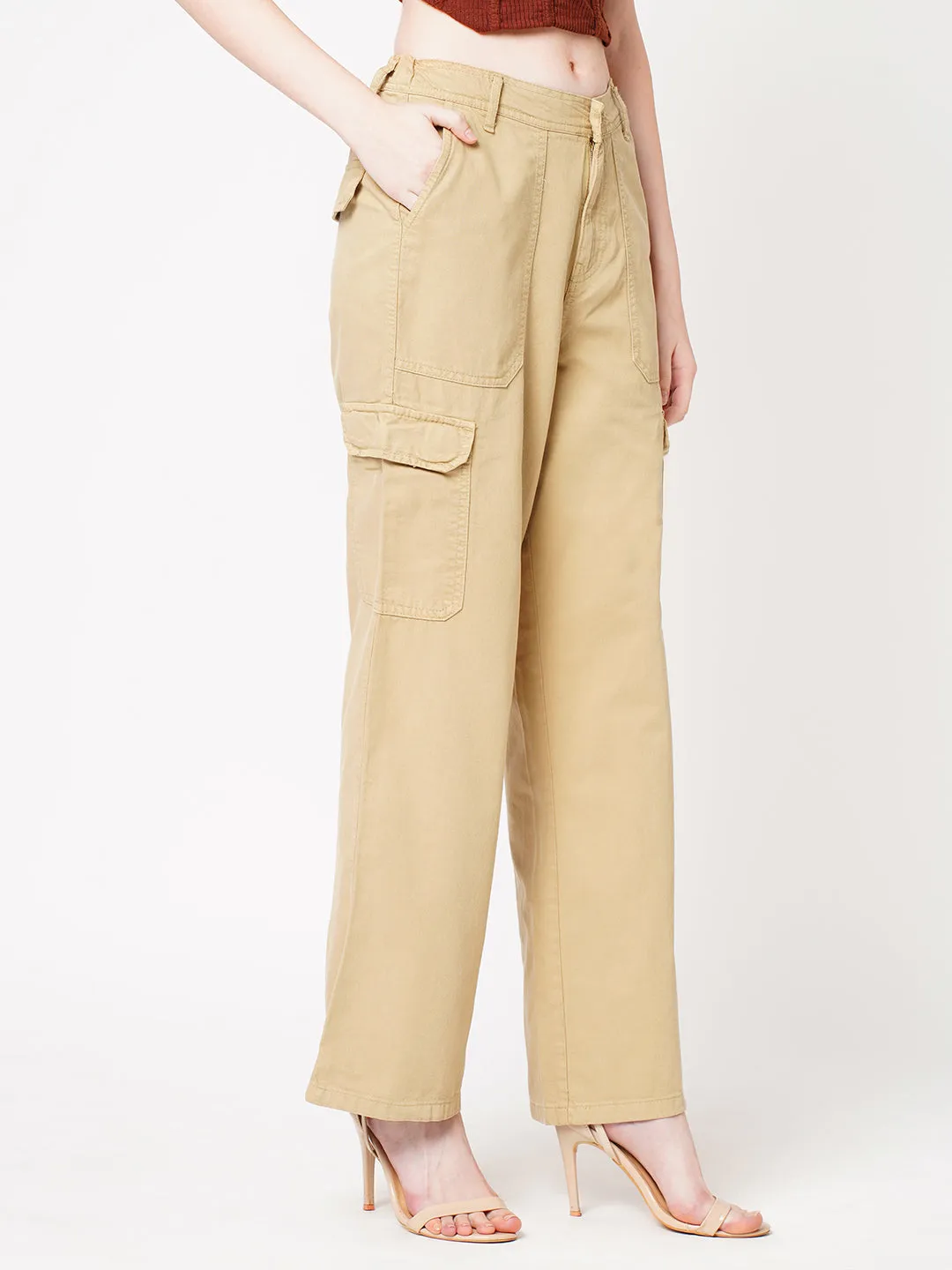 Women High-Rise Loose Straight Fit Cargo