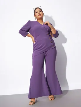 Women Lilac Wrap Top With Kick Pleat Pants